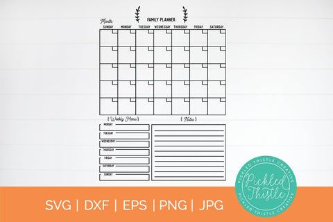 Customizable Family Calendar SVG - Monthly Calendar SVG SVG Pickled Thistle Creative 