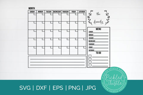 Customizable Family Calendar SVG - Monthly Calendar SVG SVG Pickled Thistle Creative 