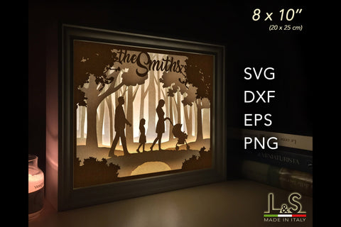 Customizable Family Shadow Box Svg | Light Box Template 3D Paper Lights & Silhouettes 