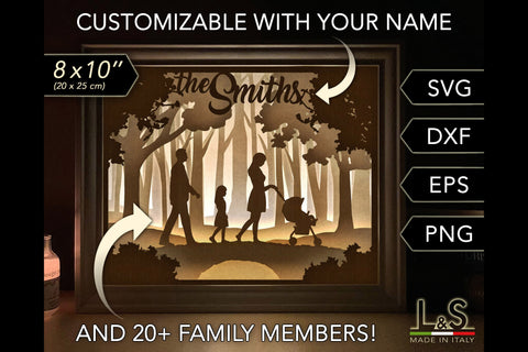 Customizable Family Shadow Box Svg | Light Box Template 3D Paper Lights & Silhouettes 