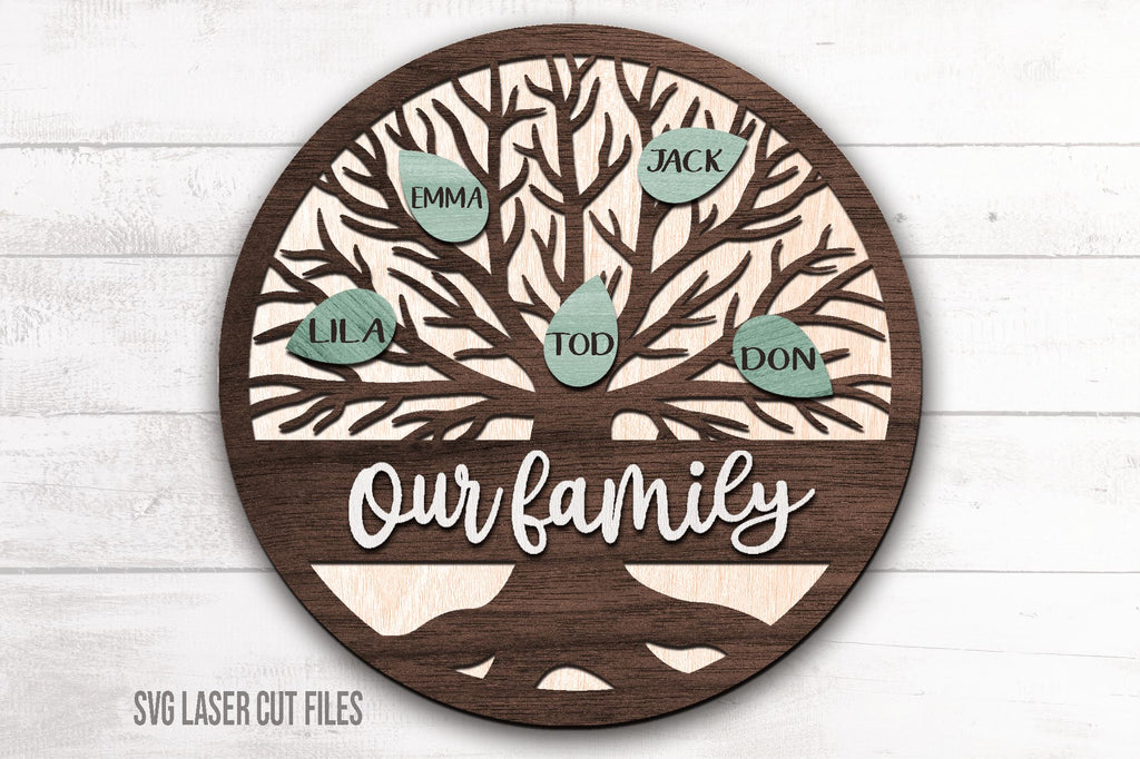 Tree Monogram Customizable Family Tree SVG | Family Tree Monogram | Laser Cut Files ...