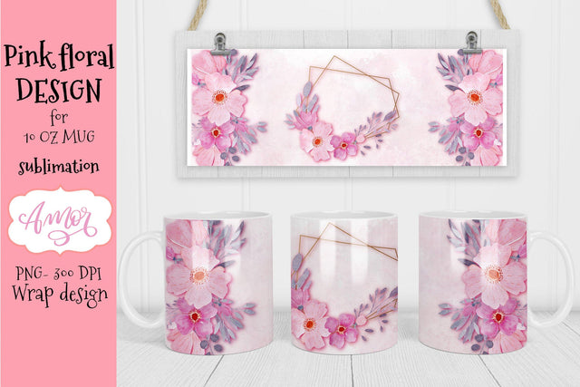 Customizable floral full mug wrap design for sublimation Sublimation Amorclipart 