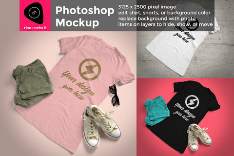 Customizable Ladies Summer Tee Layered PSD Photoshop Product Mockup Mock Up Photo Risa Rocks It 