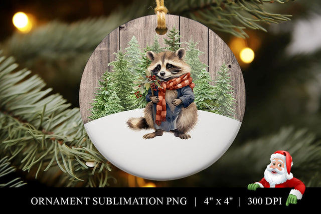 Customizable Racoon Christmas Ornament Sublimation PNG Sublimation BijouBay 