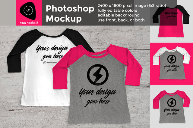 Customizable Raglan Tee Layered PSD Photoshop Product Mockup Mock Up Photo Risa Rocks It 