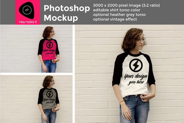 Customizable Raglan Tee Teen Model Layered PSD Photoshop Product Mockup Mock Up Photo Risa Rocks It 