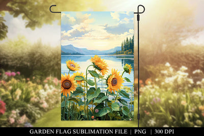 Customizable Sunflower Lake Sublimation Garden Flag PNG Sublimation BijouBay 