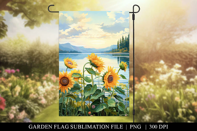 Customizable Sunflower Lake Sublimation Garden Flag PNG Sublimation BijouBay 