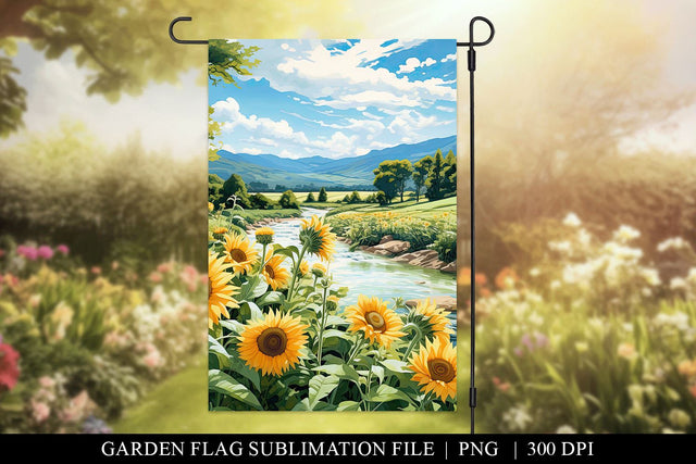 Customizable Sunflower River Sublimation Garden Flag PNG Sublimation BijouBay 