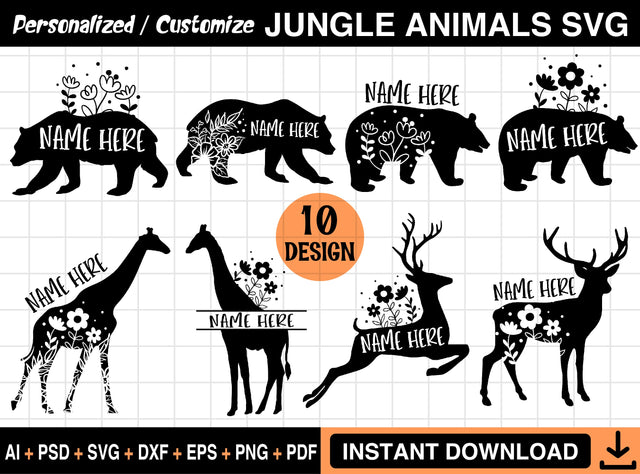 Customized Text/Jungle Animals Bundle SVG MD mominul islam 