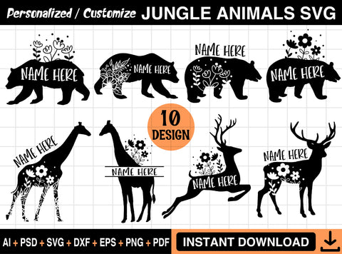 Customized Text/Jungle Animals Bundle SVG MD mominul islam 