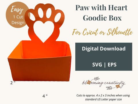 Cute 3D Paw Heart Goodie Box SVG Cut File For Cricut or Silhouette SVG Alexis Glenn 