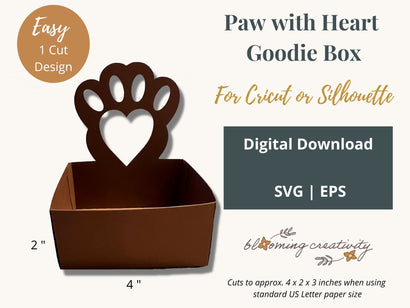 Cute 3D Paw Heart Goodie Box SVG Cut File For Cricut or Silhouette SVG Alexis Glenn 