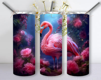 Cute Adorable Flamingo With Pink Flowers 20oz Skinny Tumbler Png, Pink Flamingo With Flowers Tumbler, Tropical Flowers, Pink Flamingo Tumbler, Tropical Flamingo Sublimation Png Sublimation PixelChick 