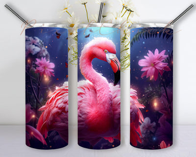 Cute Adorable Flamingo With Pink Flowers 20oz Skinny Tumbler Png, Pink Flamingo With Flowers Tumbler, Tropical Flowers, Pink Flamingo Tumbler, Tropical Flamingo Sublimation Png Sublimation PixelChick 
