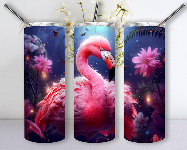 Cute Adorable Flamingo With Pink Flowers 20oz Skinny Tumbler Png, Pink Flamingo With Flowers Tumbler, Tropical Flowers, Pink Flamingo Tumbler, Tropical Flamingo Sublimation Png Sublimation PixelChick 