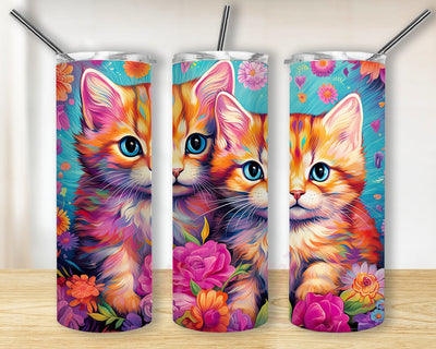 Cute Adorable Kittens Cartoon 20oz Skinny Tumbler Png, Beautiful Colors Kittens Tumbler, Cute Kittens Tumbler Wrap, Cute Tumbler Wrap, Cat Tumbler Sublimation BouDesign 
