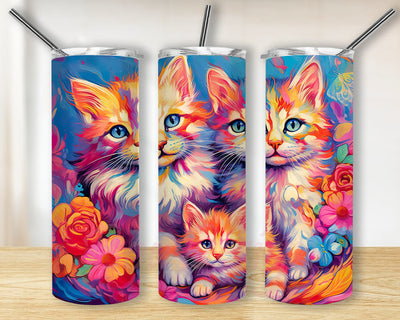 Cute Adorable Kittens Cartoon 20oz Skinny Tumbler Png, Beautiful Colors Kittens Tumbler, Cute Kittens Tumbler Wrap, Cute Tumbler Wrap, Cat Tumbler Sublimation BouDesign 