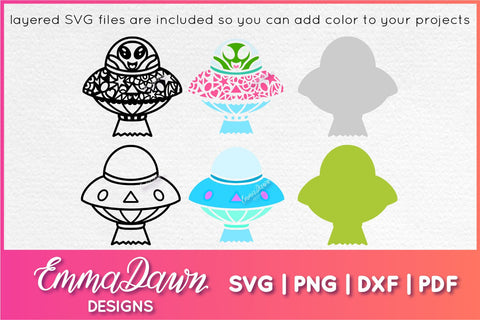 Cute Alien UFO SVG Bundle SVG Emma Dawn Designs 