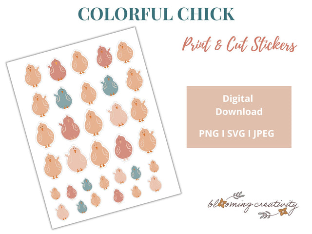Cute and Colorful Chick Print and Cut Stickers, Printable Stickers SVG Alexis Glenn 