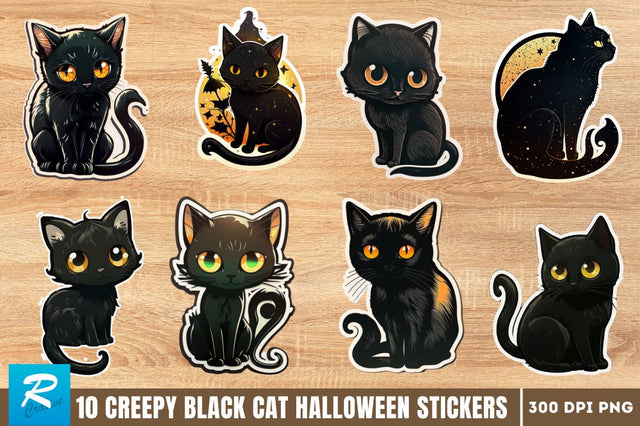 Cute And Creepy Black Cat Halloween Sticker Bundle Sublimation Regulrcrative 