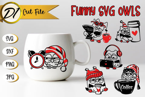 Cute and funny owles | Sleeping bird | Funny Design SVG Evgenyia Guschina 