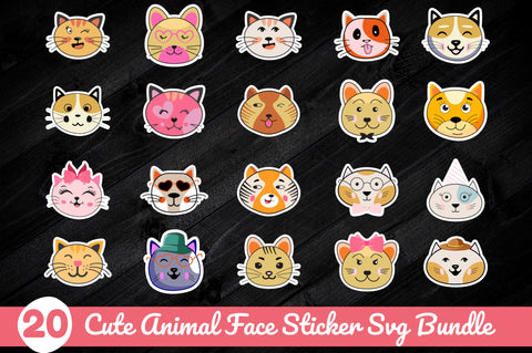 Cute Animal Face Sticker SVG Bundle SVG Regulrcrative 
