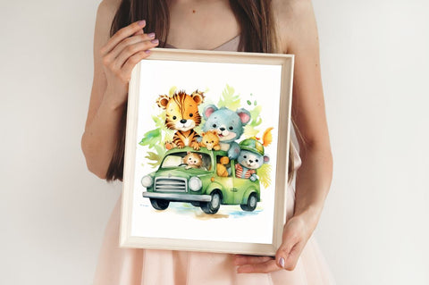 Cute Animal Safari Watercolor Clipart Bundle Sublimation Regulrcrative 