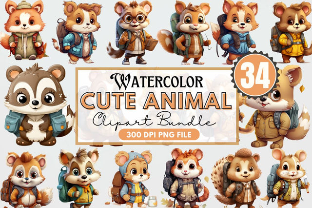 Cute Animal with Backpack Clipart Sublimation Regulrcrative 