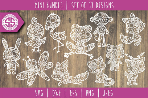 Cute Animals Mandala Zentangle Mini Bundle Set of 11 - SVG SVG SavoringSurprises 