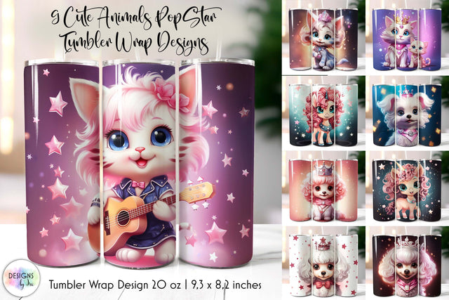 Cute Animals Tumbler Wrap Bundle | 20 oz Skinny Tumbler Wrap Bundle Sublimation Designs by Ira 