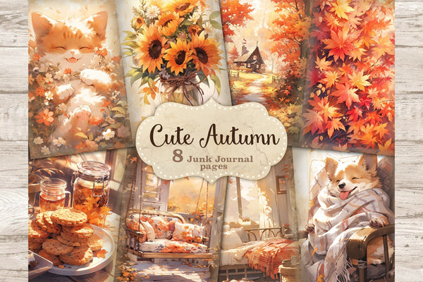 Cute Autumn Junk Journal | Kawaii Fall Ephemera - So Fontsy