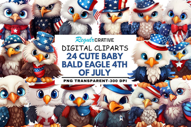 Cute Baby Bald Eagle 4th of July Clipart Sublimation Regulrcrative 