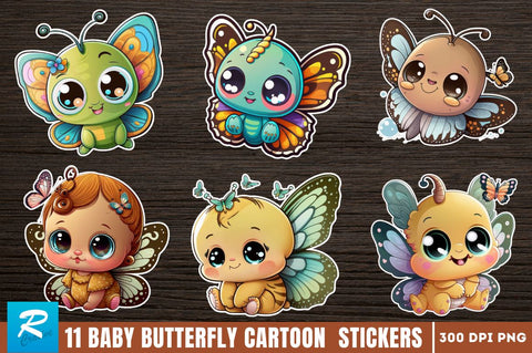 Cute baby butterfly cartoon character sticker Bundle Sublimation Regulrcrative 