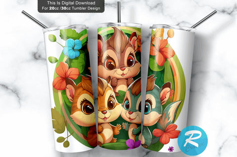 Cute Baby Chipmunks Colorful Kids 20 oz / 30 oz Tumbler PNG Sublimation Regulrcrative 