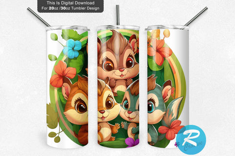 Cute Baby Chipmunks Colorful Kids 20 oz / 30 oz Tumbler PNG Sublimation Regulrcrative 
