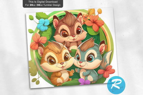 Cute Baby Chipmunks Colorful Kids 20 oz / 30 oz Tumbler PNG Sublimation Regulrcrative 