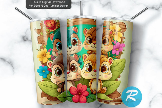Cute Baby Chipmunks Colorful Kids with Children 20 oz / 30 oz Tumbler PNG Sublimation Regulrcrative 