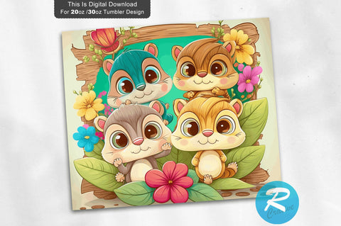 Cute Baby Chipmunks Colorful Kids with Children 20 oz / 30 oz Tumbler PNG Sublimation Regulrcrative 