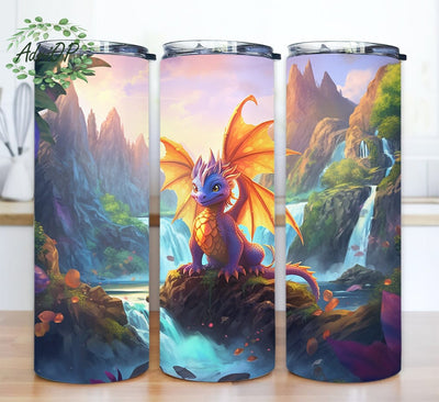 Cute Baby Dragon 20oz Skinny Tumbler Png, Mountains And A Waterfall Tumbler, Cute Superhero Dragon Tumbler, Baby Dragon Tumbler Png, Cartoon Tumbler Png Sublimation AdriOP 