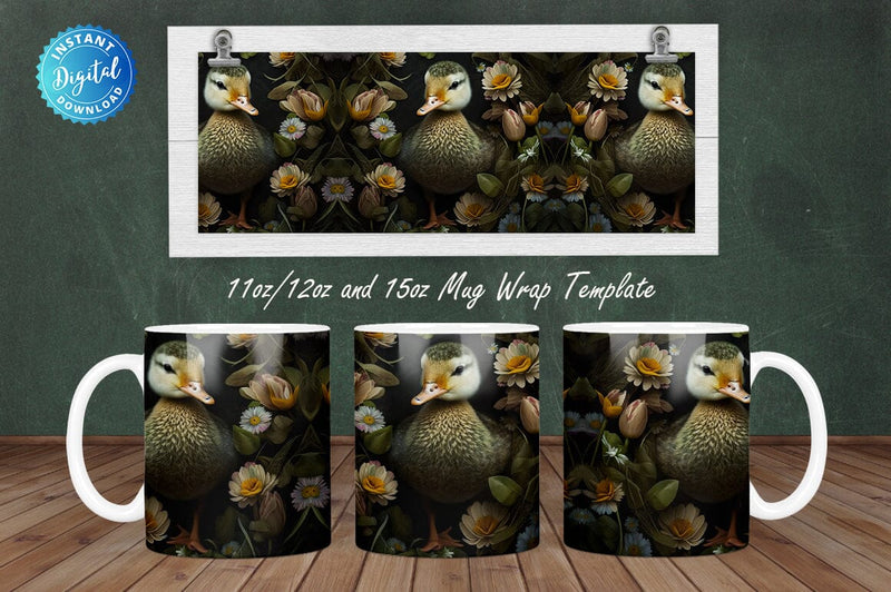 Cute Baby Duck flowers 11, 12 & 15 Oz Mug Sublimation Sublimation Regulrcrative 