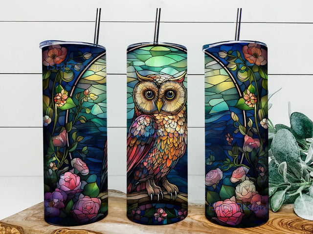 Cute Baby Owl 20oz Skinny Tumbler Png, Beautiful Cute Baby Owl Framed Vector Flowers, Owl Flowers Tumbler, Owl Animal Design, Colorful Owl Flowers Tumbler Sublimation iStyleDesign 