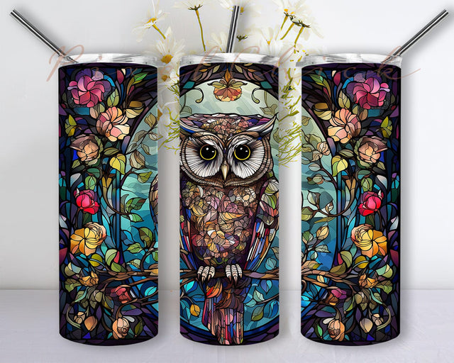Cute Baby Owl 20oz Skinny Tumbler Png, Beautiful Cute Baby Owl Framed Vector Flowers, Owl Flowers Tumbler, Owl Animal Design, Colorful Owl Flowers Tumbler Sublimation PixelChick 