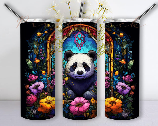 Cute Baby Panda 20oz Skinny Tumbler Png, Panda Flowers Tumbler, Floral Wild Animal Watercolor, Flowers Baby Panda, Panda Flower Watercolor Png Sublimation PixelChick 