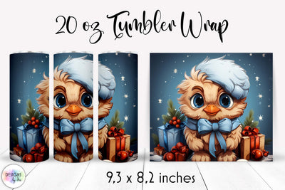 Cute Baby Rooster with Christmas gifts tumbler wrap 20 oz Sublimation Designs by Ira 