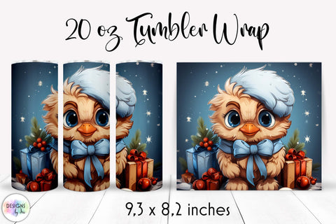 Cute Baby Rooster with Christmas gifts tumbler wrap 20 oz Sublimation Designs by Ira 