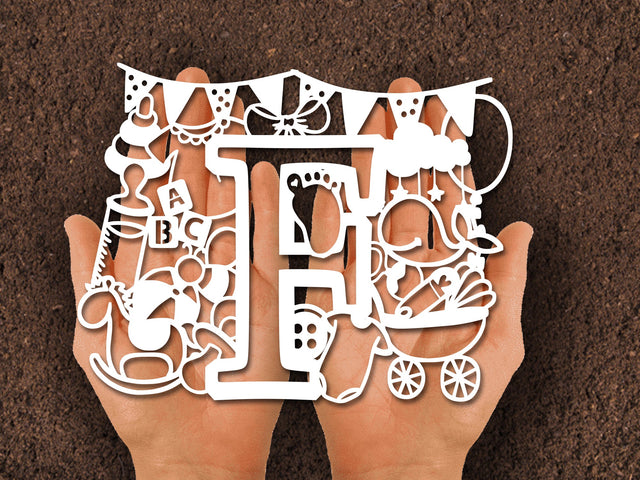 Cute Baby shower Alphabet Paper cut SVG Johan Ru designs 