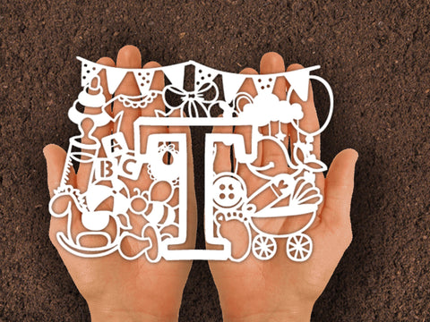 Cute Baby shower Alphabet Paper cut SVG Johan Ru designs 