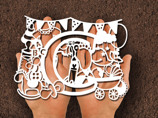 Cute Baby shower Alphabet Paper cut SVG Johan Ru designs 