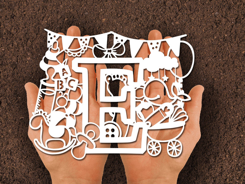 Cute Baby shower Alphabet Paper cut SVG Johan Ru designs 